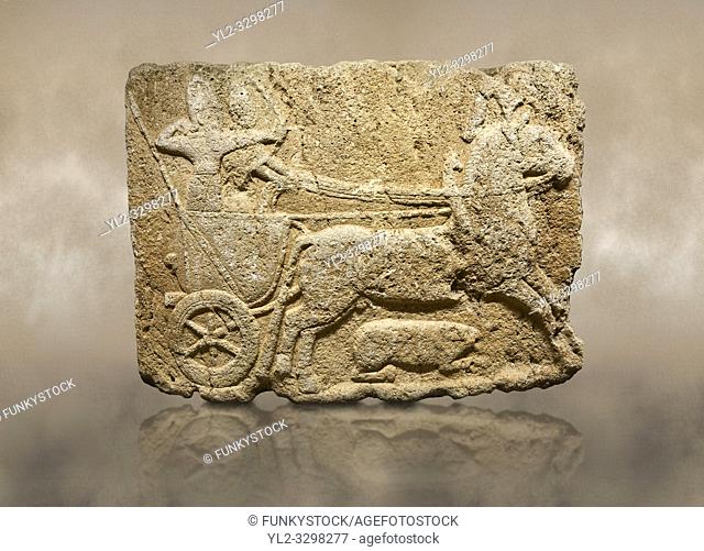 Photo of Hittite monumental relief sculpted orthostat stone panel. Limestone, KarkamÄ±s, (KargamÄ±s), Carchemish (Karkemish), 900-700 B. C