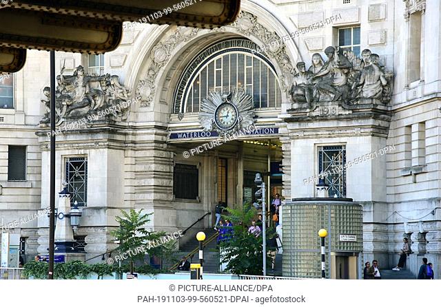 05 September 2019, Great Britain, London: Entrance to Waterloo Station, one of the most beautiful and important railway junctions of the Thames metropolis