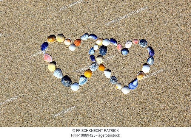 Detail, double, double heart, Before, form, shape, body of water, Great Britain, heart, heart form, wedding, coast, love, macro, sea, mussel, mussels, patterns