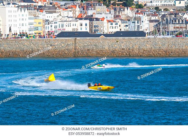 St peter port, Guernsey UK-September 17th 2016: Guernsey Powerboat Association racing at Havelet Bay