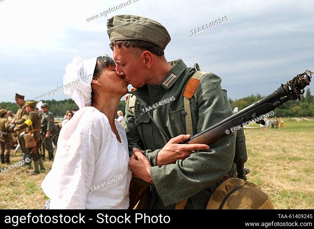 RUSSIA, ROSTOV-ON-DON REGION - AUGUST 27, 2023: A man dressed in a Nazi uniform takes part in the Don Military Historical Festival in Patriot Park in the...