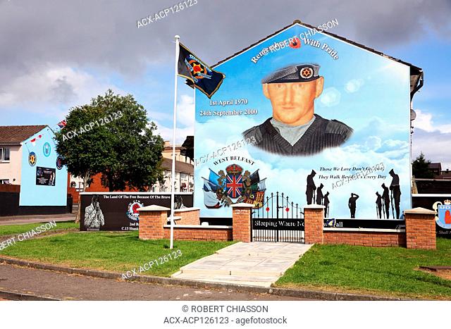 Political mural commemorating Ulster Defence Association commander Stephen McKeag who was responsible for many brutal killings of Catholics and Republicans...