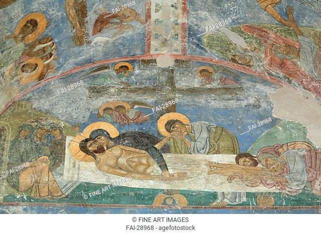 The Entombment of Christ by Ancient Russian frescos /Fresco/Old Russian Art/12th century/Russia, Pskov School/Mirozhsky Monastery