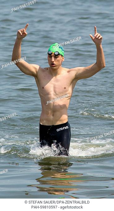 The men's winner of the 51st international Sound Swimming event is Tom Maron from Bremen, in Stralsund, Germany, 4 July 2015