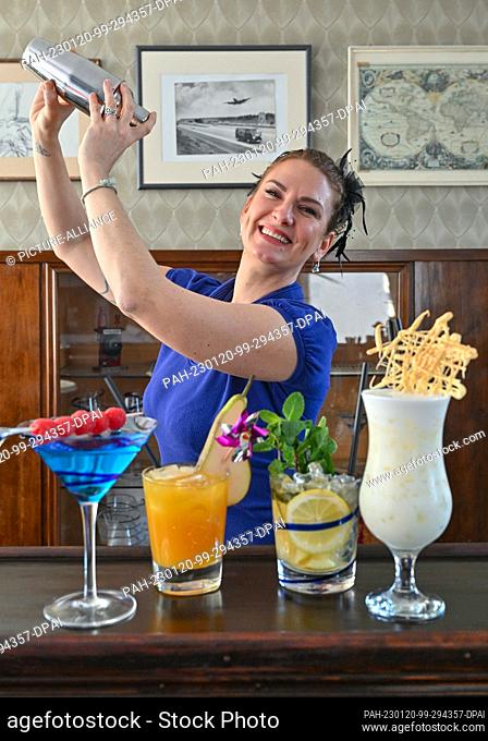 19 January 2023, Brandenburg, Petershagen/Eggersdorf: Katie Gollbach, a native American from Chicago, is on the road with her mobile cocktail service ""Chicago...