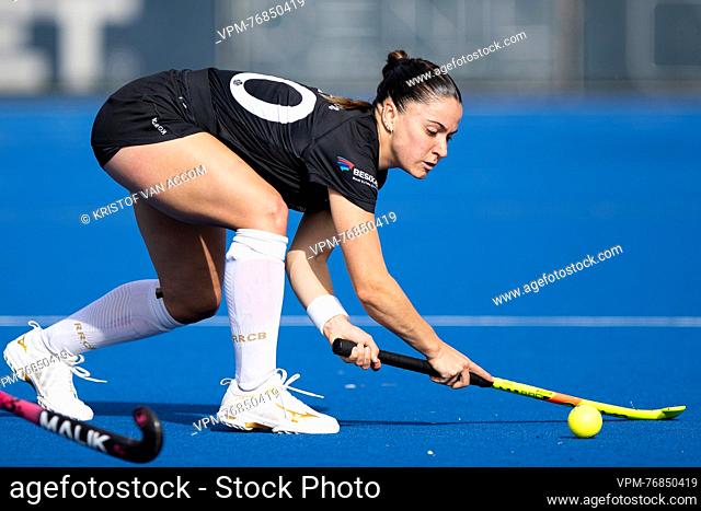 Racing's Guadalupe Moras pictured in action during a hockey game between Royal Herakles Hockey Club and Royal Racing Club de Bruxelles