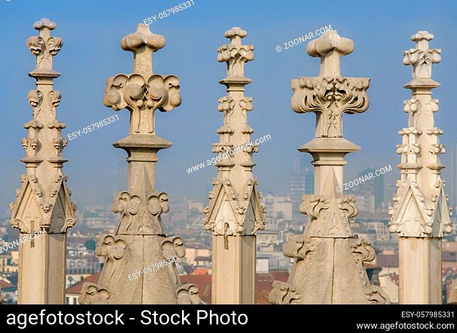 MILAN, ITALY/EUROPE - FEBRUARY 23 : Detail of the skyline of the Duomo in Milan on February 23, 2008