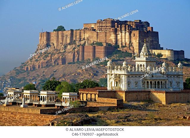 Jaswant Thada Memorial and Meherangarh fort in Jodhpur  Rajasthan  India