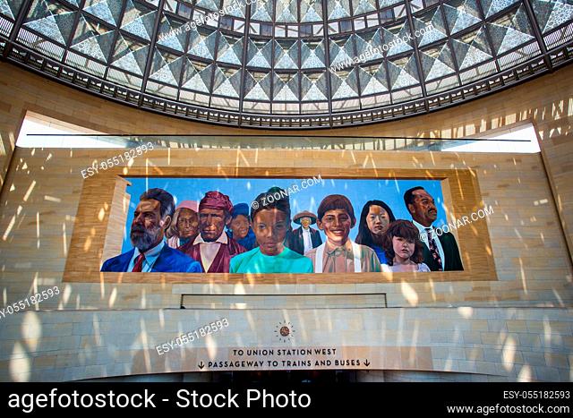 Los Angeles, USA - 14 July: The classic art deco interior and mural inside Union Station