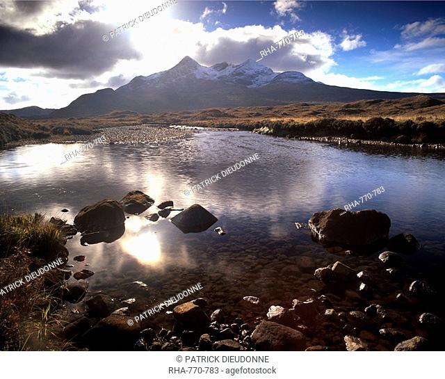Sgurr nan Gillean, 964m, Black Cuillins and river Allt Dearg Mor, near Sligachan, Isle of Skye, Inner Hebrides, Scotland, United Kingdom, Europe