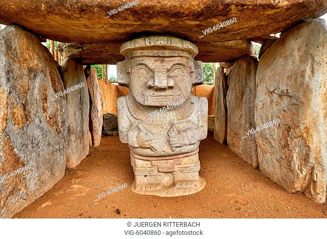 stone figures in Parque Arqueologico Alto De Los Idolos, San Jose de Isnos, San Agustin , Colombia, South America - San Jose de Isnos, San Agustin