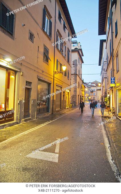 Via Vittorio Veneto street at dusk Lucca city Tuscany region Italy Europe