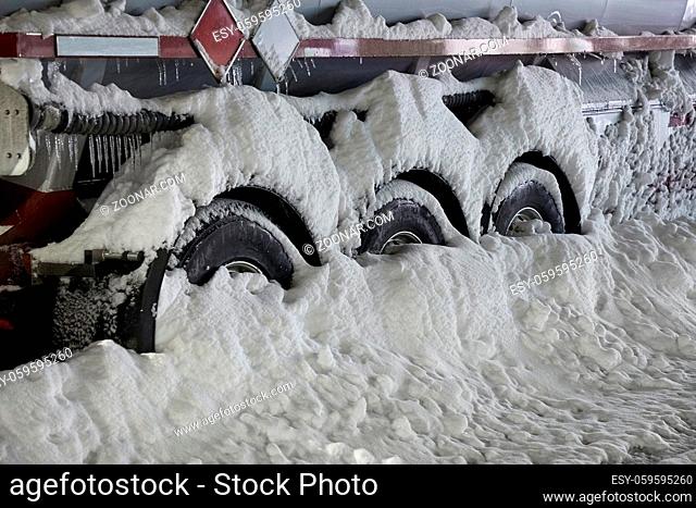 Truck wheels stuck in the snow