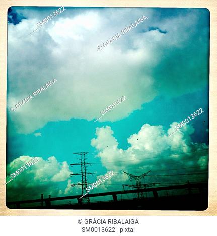 Power lines, sky and clouds. Israel