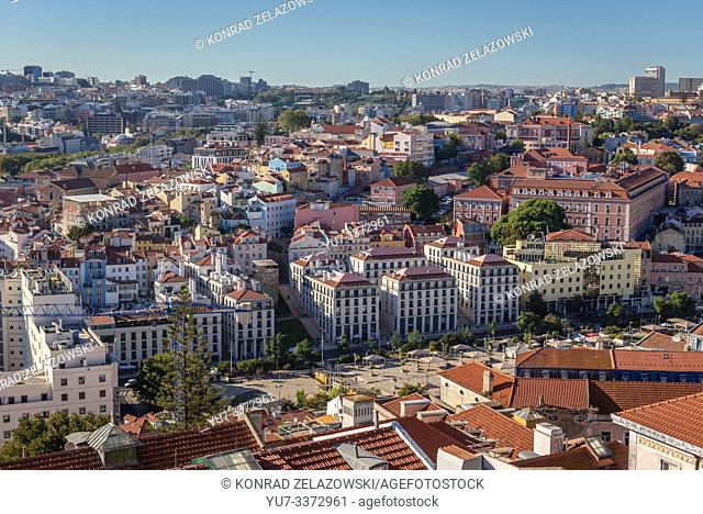 Aerial view from Castelo de Sao Jorge viewing point in Lisbon city, Portugal with Sao Jose Hospital