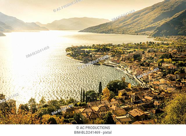 Scenic view of waterfront, Gravedona, Lake Como, Italy