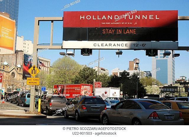 New York City (USA): the Holland Tunnel’s entrance in TriBeCa