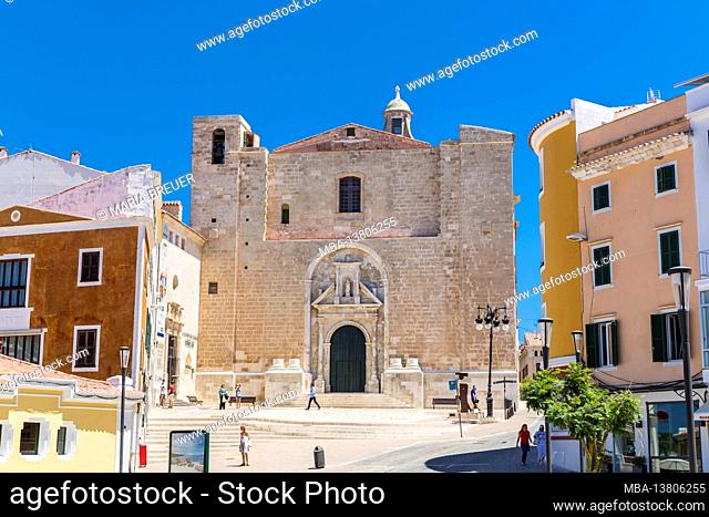 Nostra Senyora del Carme, Carmelite Church, left Claustre del Carme, former monastery complex, today the market hall of the city, Mahon, Maó, Menorca, Spain