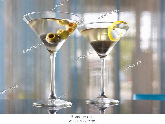 Close up of garnished martinis