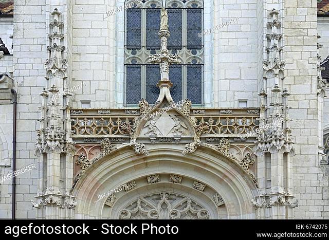 Tympanum side portal, Former Brou Monastery, Monastère royal de Brou of the Augustinian Order in late Gothic style, Abbey as burial place for Duke Philibert le...