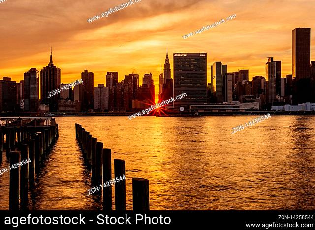 Sunset Manhattanhenge at Midtown Manhattan Skyline, New York United States