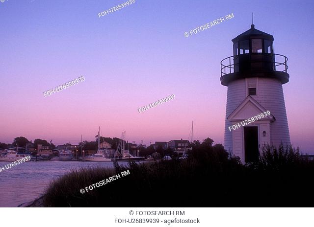 lighthouse, Cape Cod, Massachusetts, Lewis Bay Lighthouse at Inner Harbor in Hyannis along the Atlantic Coast, Massachusetts at [sunset, sunrise]
