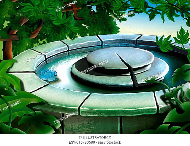 Stone Water Fountain - Background Illustration