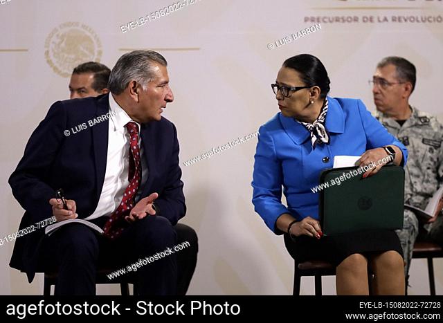 August 15, 2022, Mexico City, Mexico: Secretary of Security and Citizen Protection Rosa Icela and her Interior counterpart Adan Augusto Lopez during the federal...