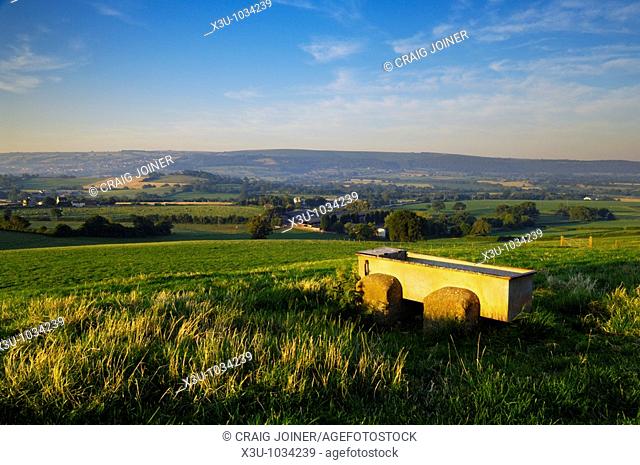 The early morning view over the Yeo Valley & Wrington Vale from farmland at the village of Redhill Somerset England