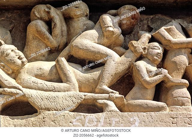 Erotic sculptures, Khajuraho Group of Monuments, UNESCO World Heritage Site, Madhya Pradesh, India, Asia
