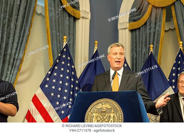 New York Mayor Bill De Blasio, at a bill signing ceremony in the Blue Room in City Hall in New York, on Tuesday, June 28, 2016