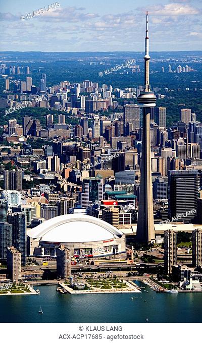 CN Tower and Rogers Centre in downtown Toronto, Ontario, Canada