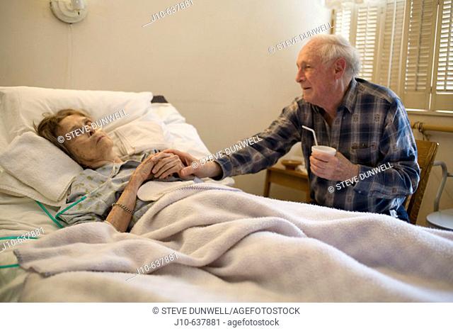 Woman age 89 dying, Hospice care, with friend. Poughkeepsie, NY. USA