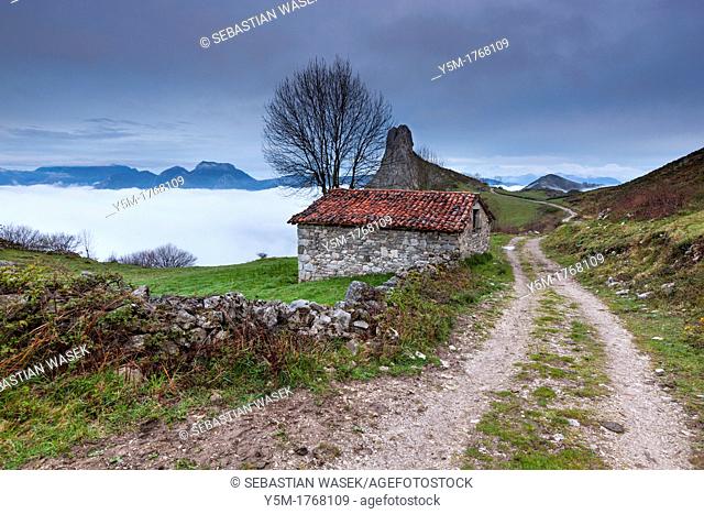 View from Cordal de Amieva on edge Picos de Europa National Park towards Cordal de Trexedu, Near Amieva, Asturias, Spain