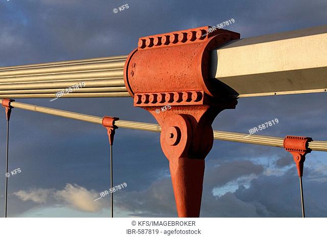 Steel cable fixing of a suspension bridge, Friedrich-Ebert-Bruecke, Duisburg, NRW, Germany