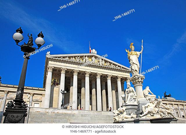 Austria, Vienna, the Parliament House, Pallas Athena Fountain