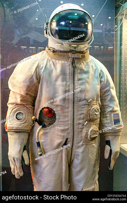 Kaluga, Russia, September 17, 2017: Russian astronaut spacesuit in Kaluga space museum