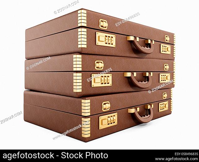 Vintage briefcase stack solated on white background
