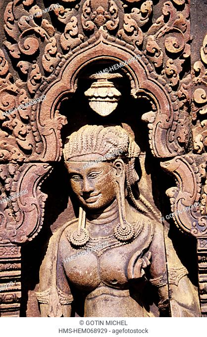 Cambodia, Banteay Srei, Angkor site, divinity keeping the temple