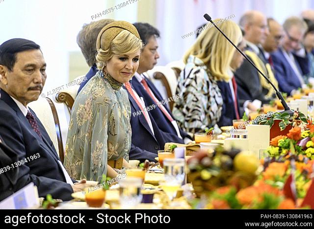 Queen Maxima of The Netherlands at the Presidential Palace Bogor in Jakarta, on March 10, 2020, at the Grand Garden Café for a High tea