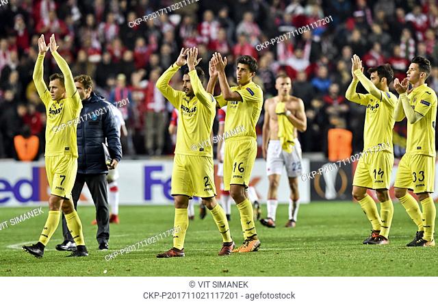 From left Denis Cheryshev, Mario Gaspar, Roberto Soriano, Manu Trigueros, Chuca of Villarreal celebrate a victory after the UEFA European Soccer League group A...