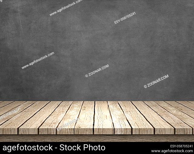 rustic wooden table with grey background