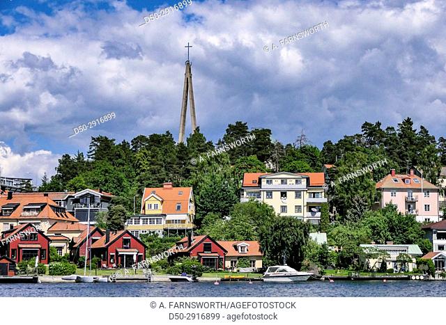 STOCKHOLM, SWEDEN Nockeby neighborhood and Sankta Birgitta Church