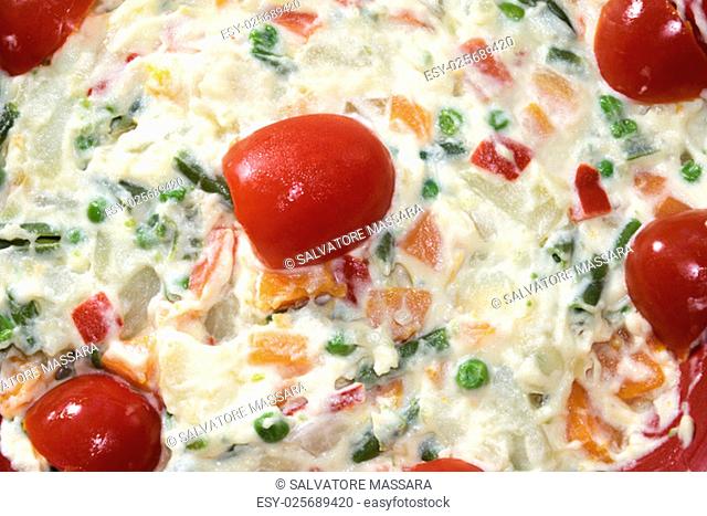 popular Russian salad entree made with diced vegetables and mayonnaise dressing