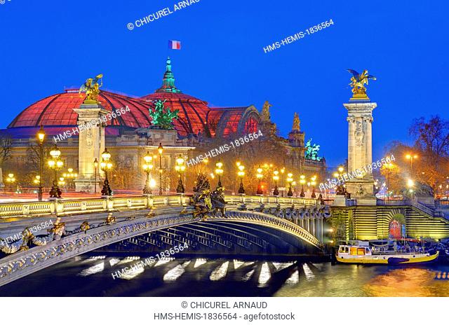 France, Paris, area listed as World Heritage by UNESCO, the Grand Palais and pont Alexandre III