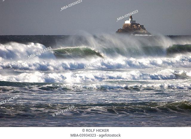 usa, Oregon, Tillamook Head, lighthouse, lake, surf, North America, destination, sight, buildings, tower, beacons, sea marks, navigation, navigation-help