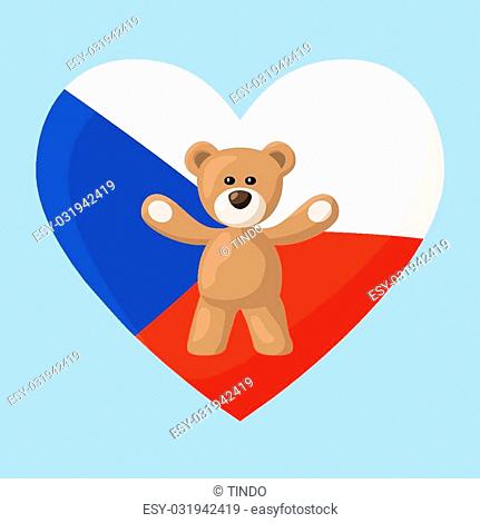 Teddy Bears with heart with flag of Czech Republic . Illustration of travel souvenir from visiting the country