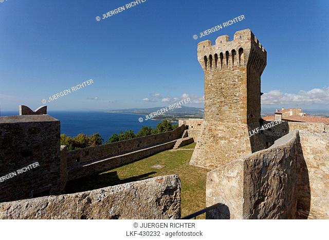 View from the fortress, Populonia Alta, Mediterranean Sea, province of Livorno, Tuscany, Italy, Europe