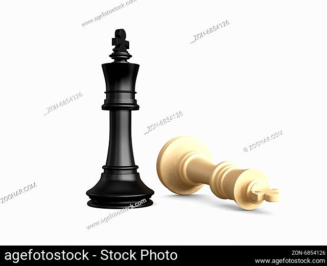 Victory, dark pawn defeats light chess piece, pawn, isolated on white background