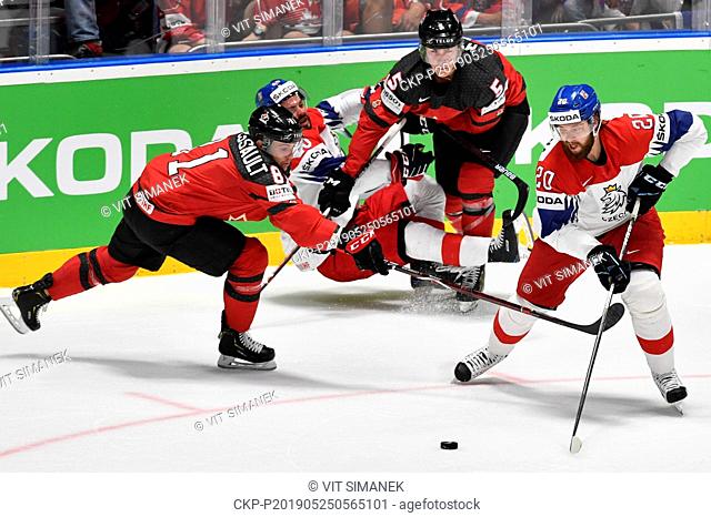 From left JONATHAN MARCHESSAULT of Canada, Czech MICHAL REPIK, PHILIPPE MYERS of Canada and Czech HYNEK ZOHORNA in action during the Ice Hockey World...